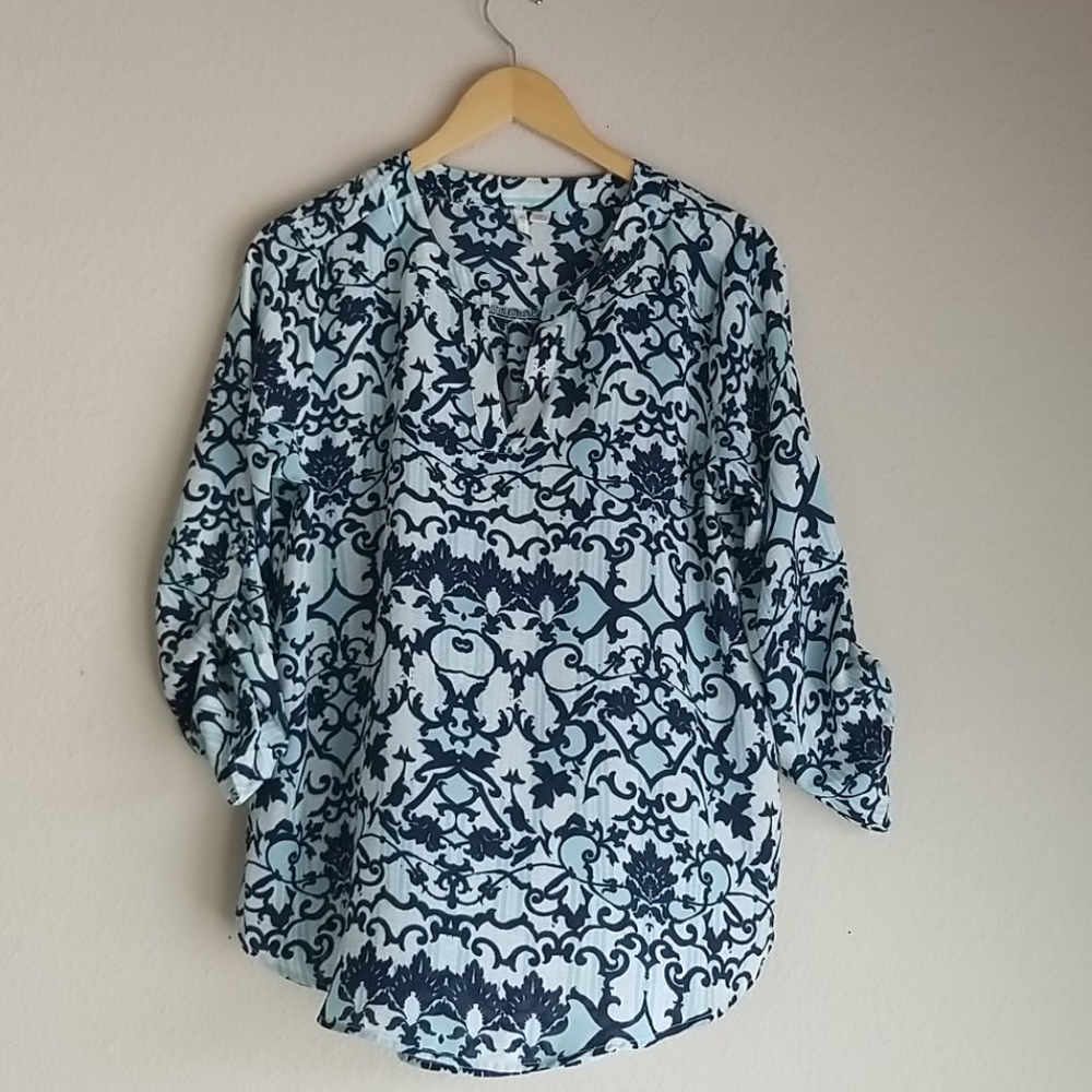 Navy & Turquoise Blouse